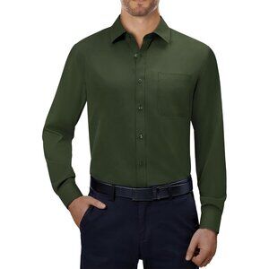 Mens 4-Way Stretch Long Sleeve Collared Casual Dating Button Down Dress Shirt